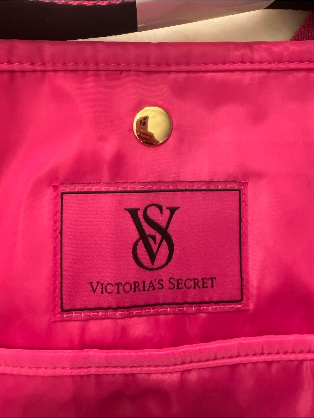 PINK Victoria's Secret Hot Pink Nylon Tote with Black Trim